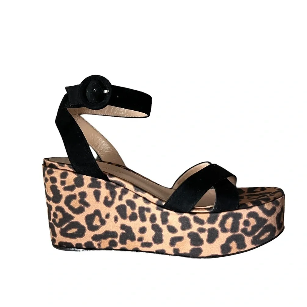 Gianvito Rossi Leopard Print Wedge Sandals Size IT 37/US 7